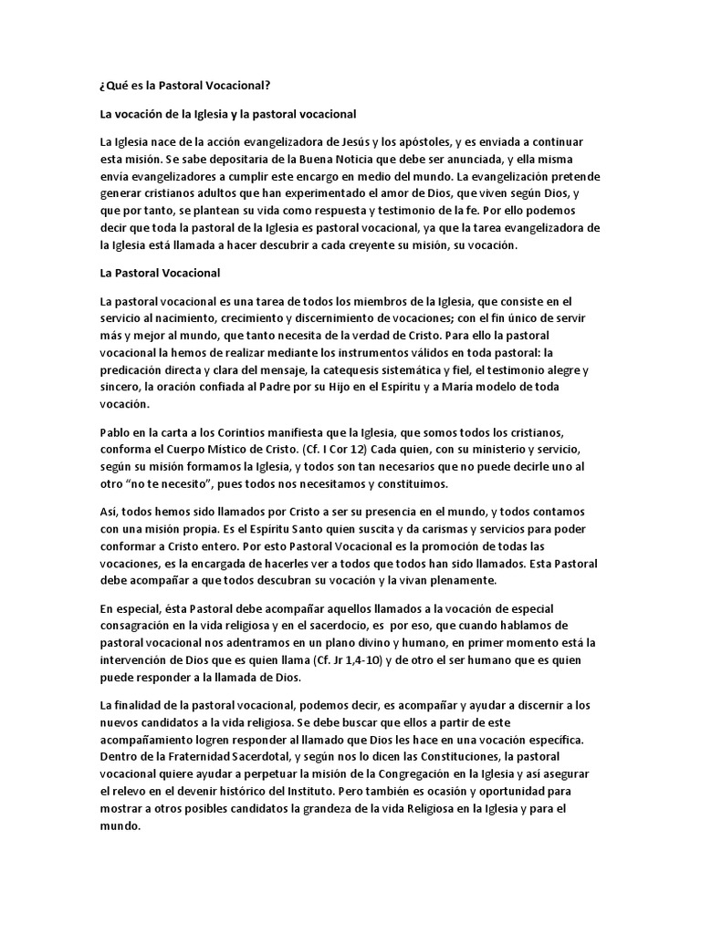 Pastoral Vocacional en la Iglesia Católica | PDF | Sacerdote ...
