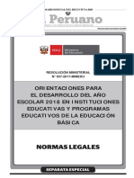 Ori Entaci Ones para El Desarrollo Del Año Escolar 2018 en I Nsti Tuci Ones Educati Vas Y Programas Educati Vos de La Educaci Ón Bási Ca