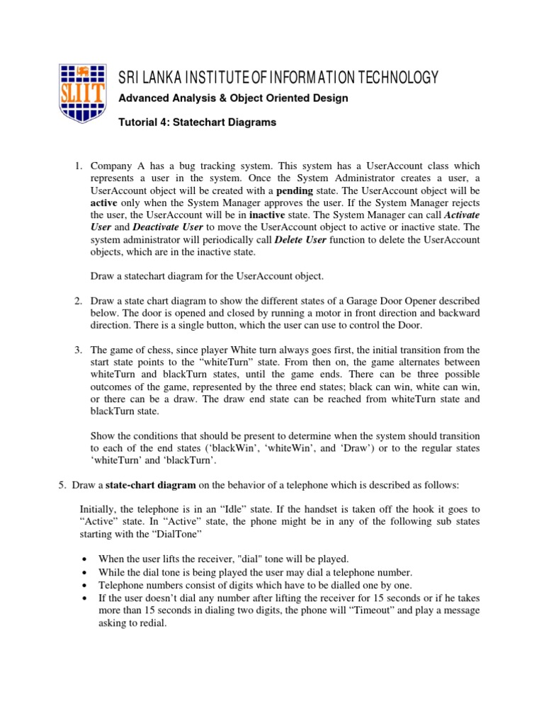 Tutorial 4 State Chart PDF Telephone Telephony