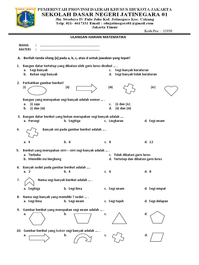 Soal Kls 4 Tentang Bangun Datar Beraturan Dan Tidak Beraturan