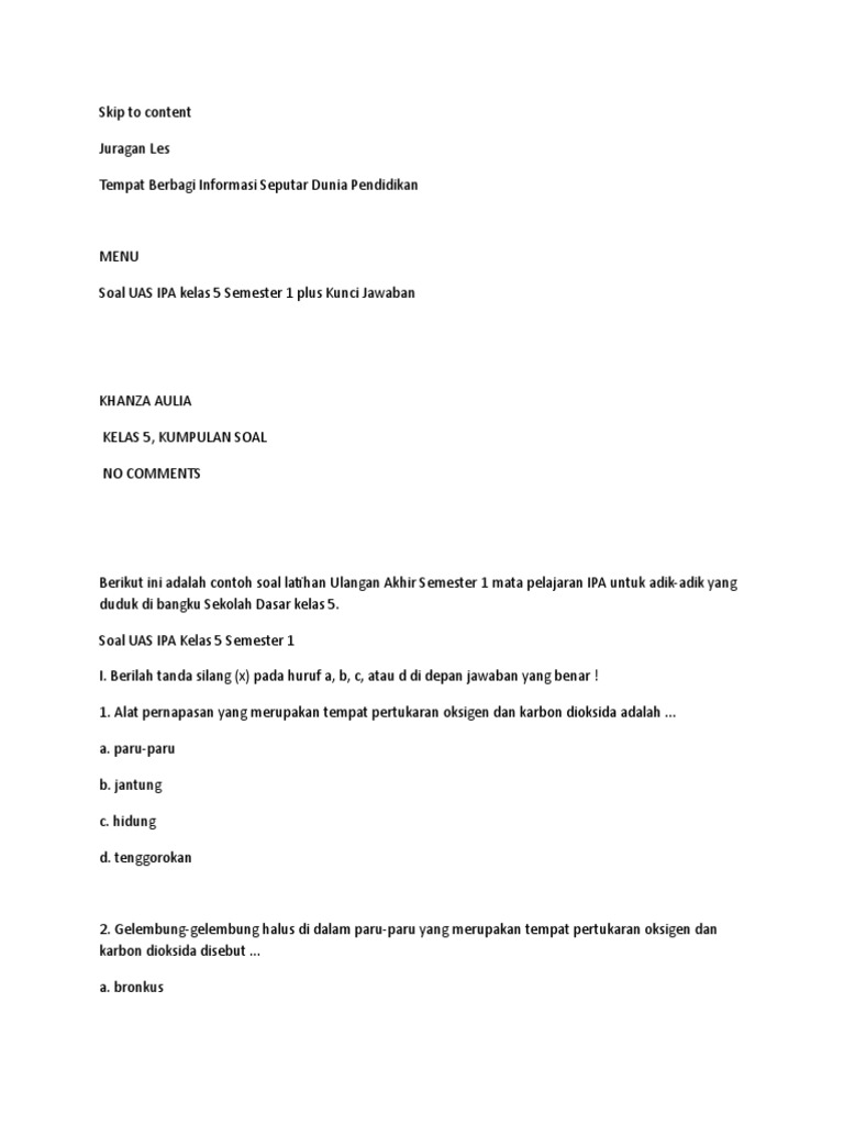 Ipa Kls 5 Uas 1