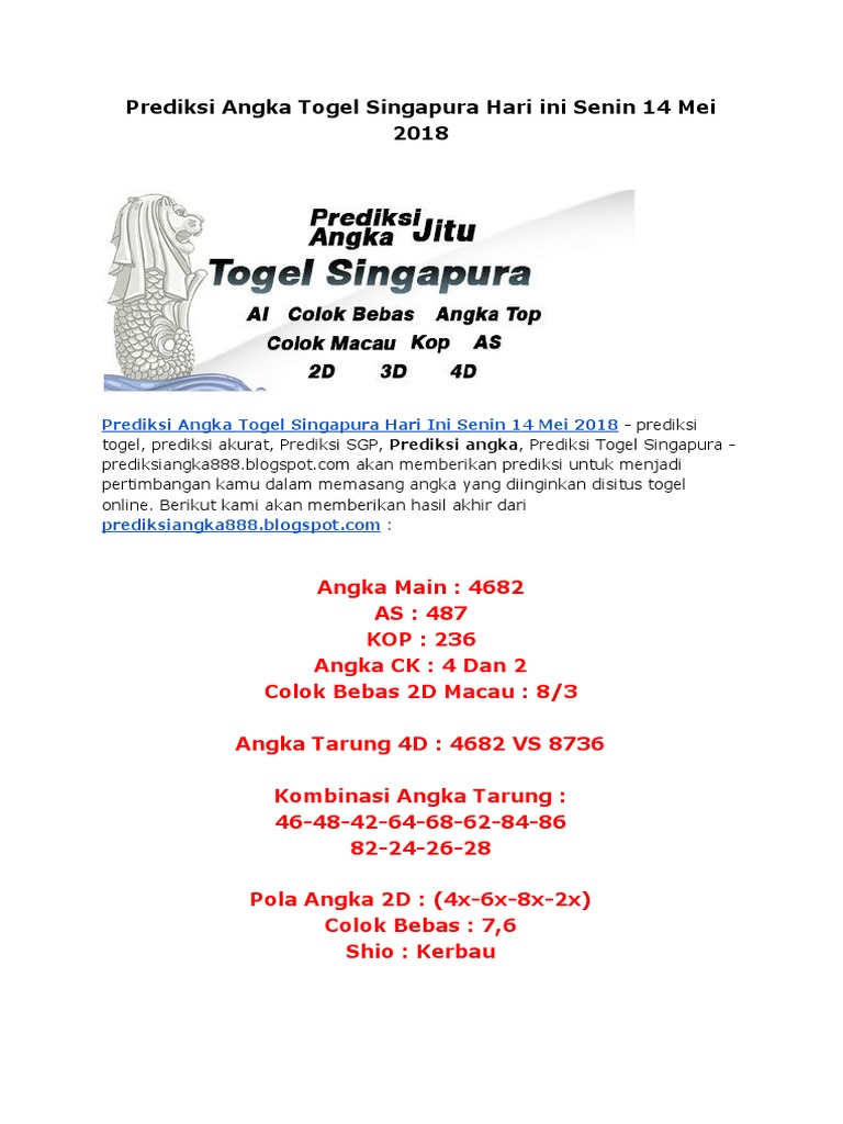 Angka Main Sgp Hari Ini 2018 Berbagai Permainan