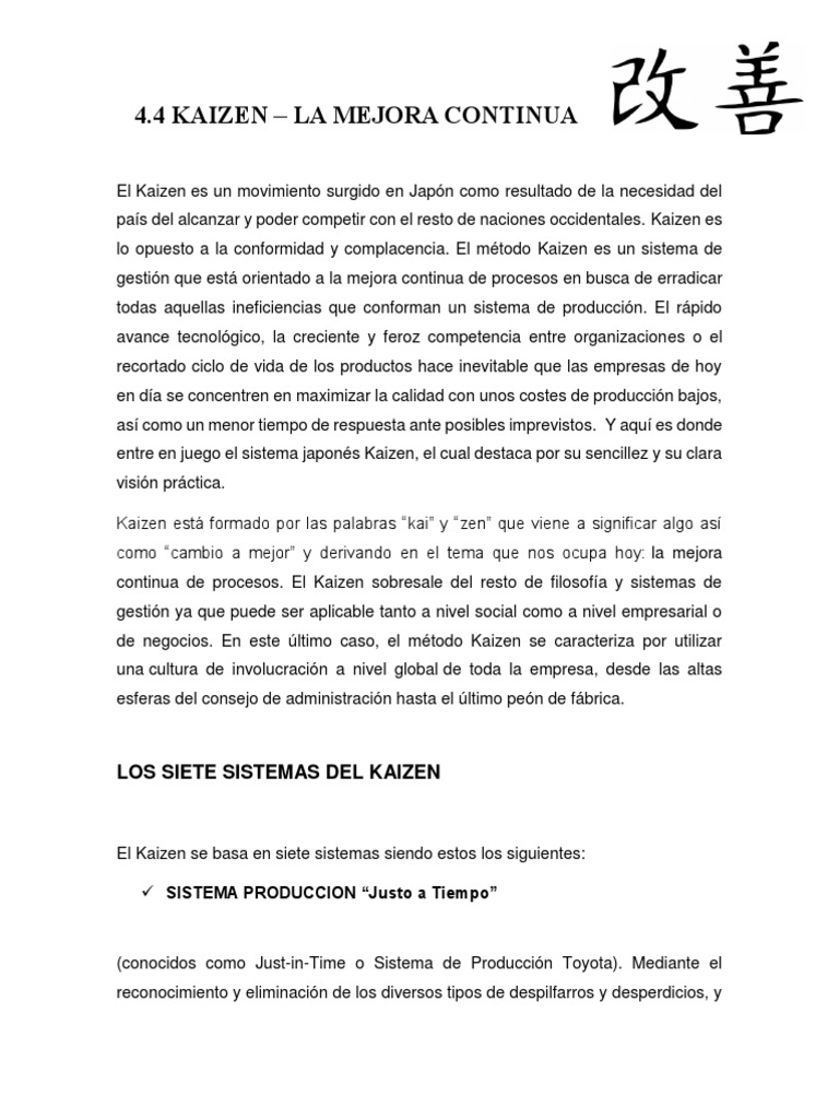Método Kaizen: Mejora Continua Efectiva | PDF | Producción y ...