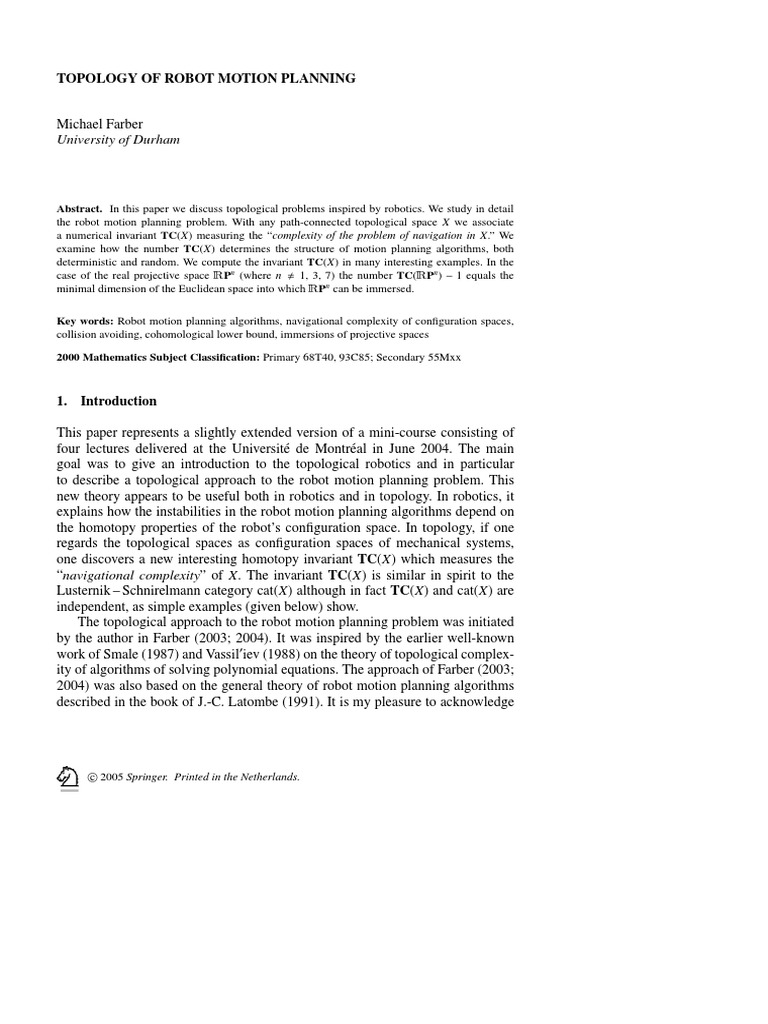 University of Durham: Topology of Robot Motion Planning | PDF ...