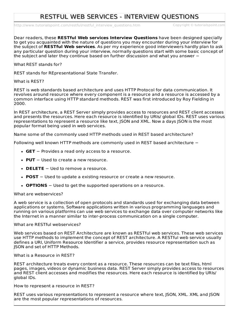 Restful Interview Questions PDF Representational State Transfer