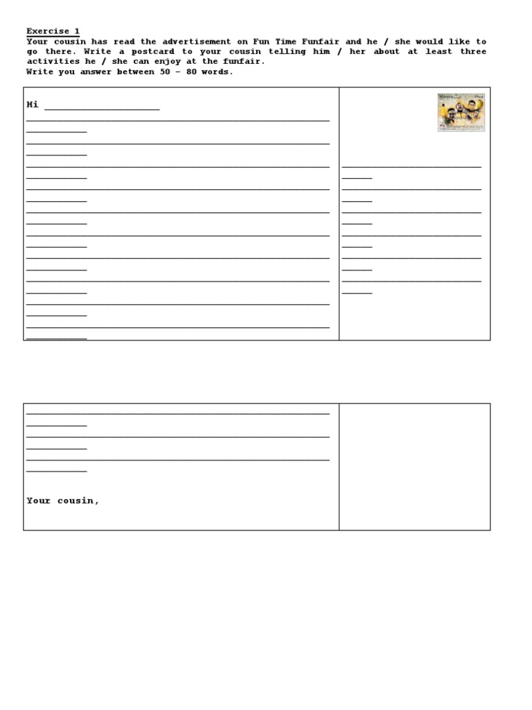 Postcard Writing Exercise Template | PDF