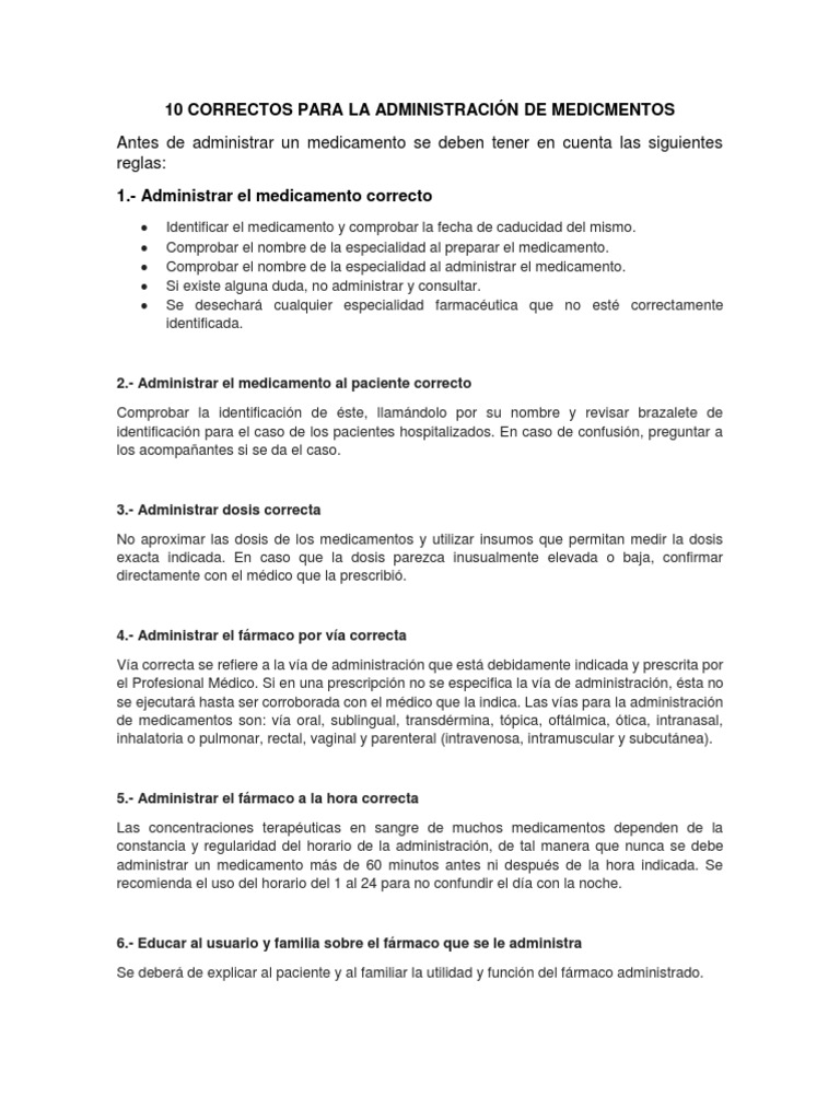 10 Correctos para La Administración de Medicmentos | PDF | Medicamentos