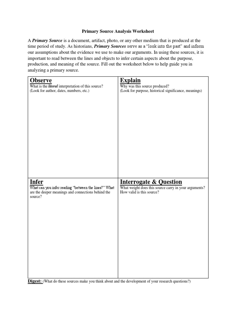 Primary Source Analysis Worksheet | PDF | Social Science | Science ...
