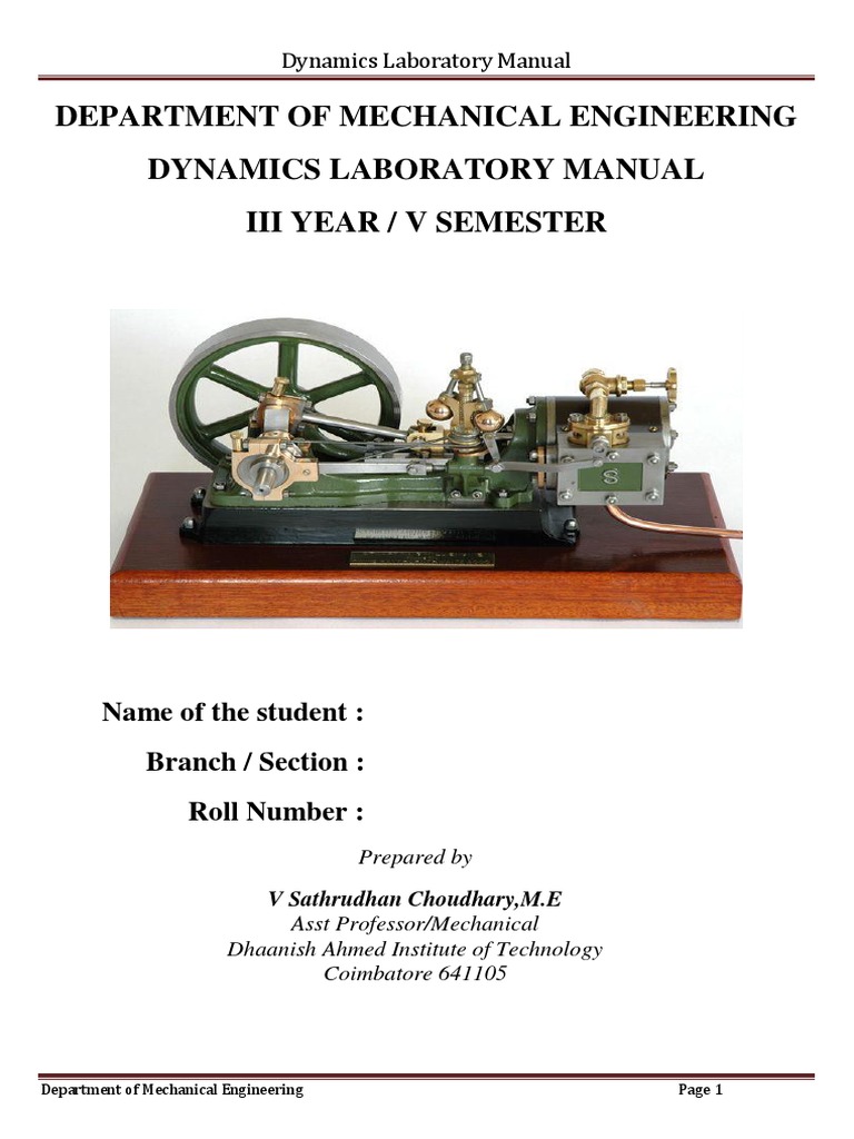 Department of Mechanical Engineering Dynamics Laboratory Manual Iii