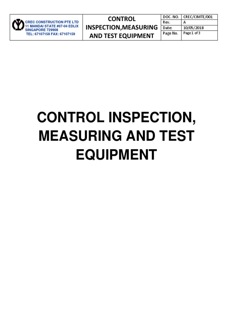 3.1.1 Control Inspection, Measuring and Test Equipment PDF