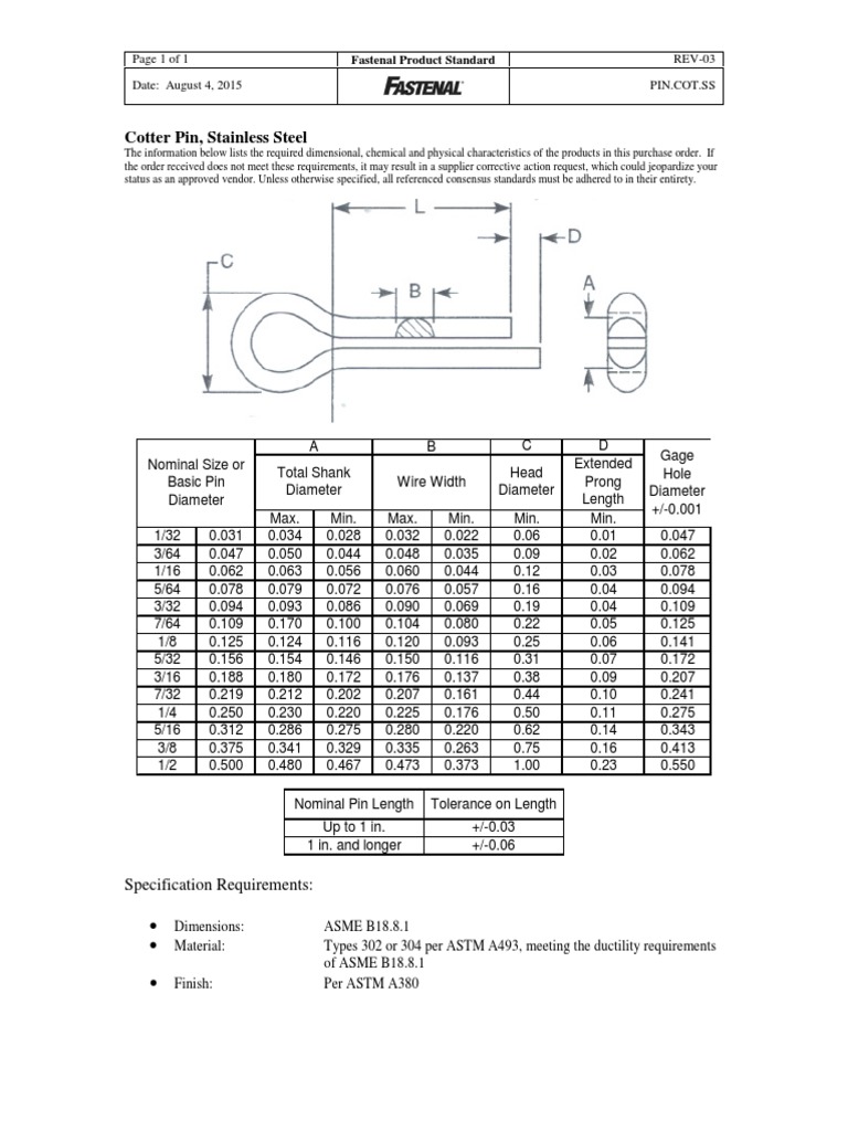 Dimensional, Chemical, and Physical Specifications for Stainless Steel
