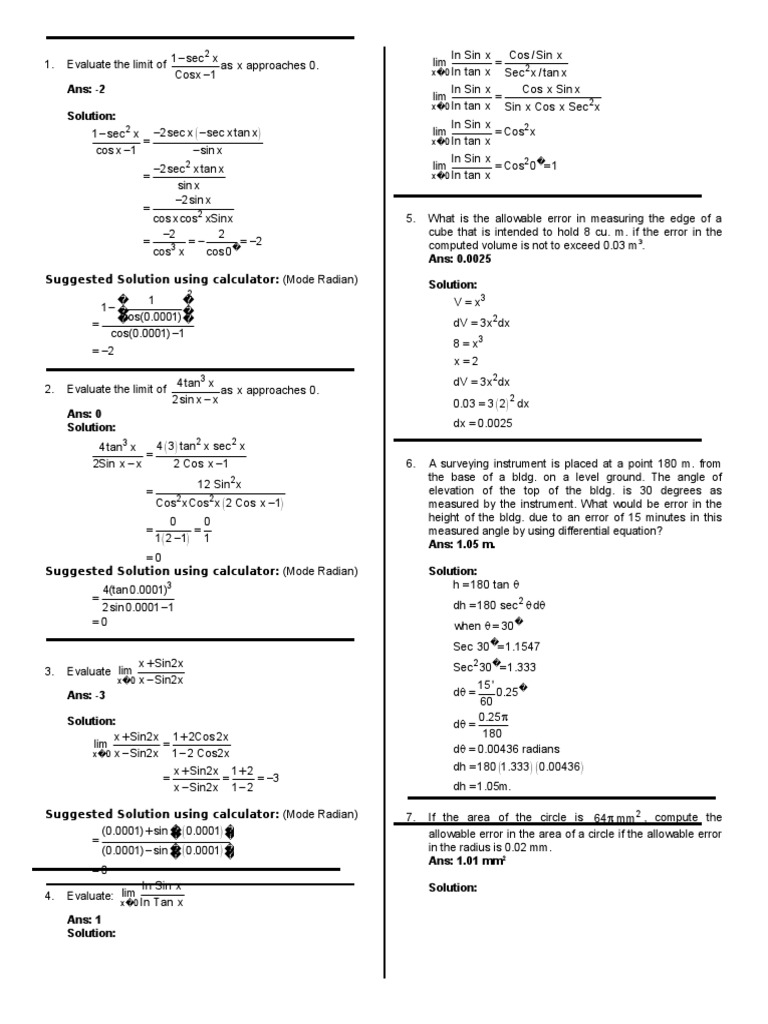 Calculus Limit Evaluations and Derivatives | PDF | Rectangle ...