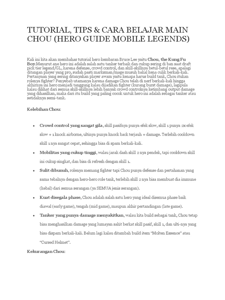 Tutorial Chou MLBB | PDF