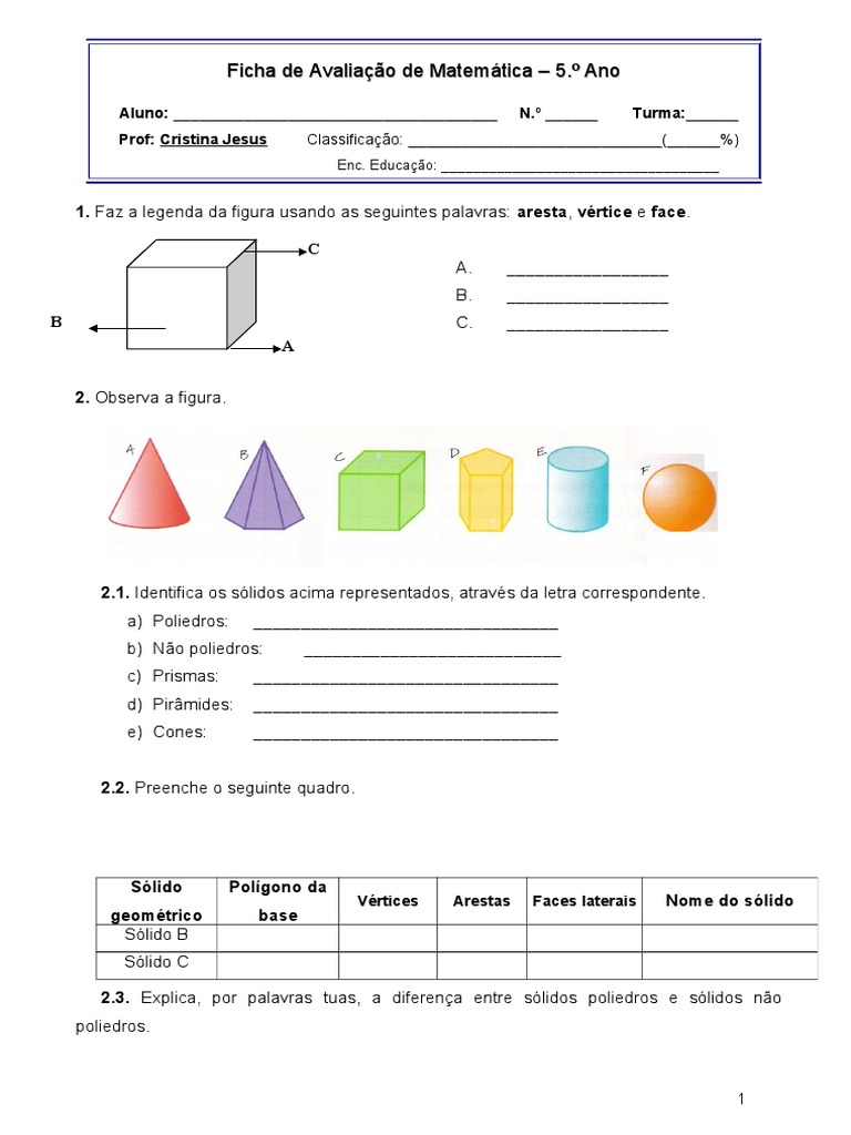 Sólidos Geometricos - 6º Ano | Triângulo | Geometria Elementar