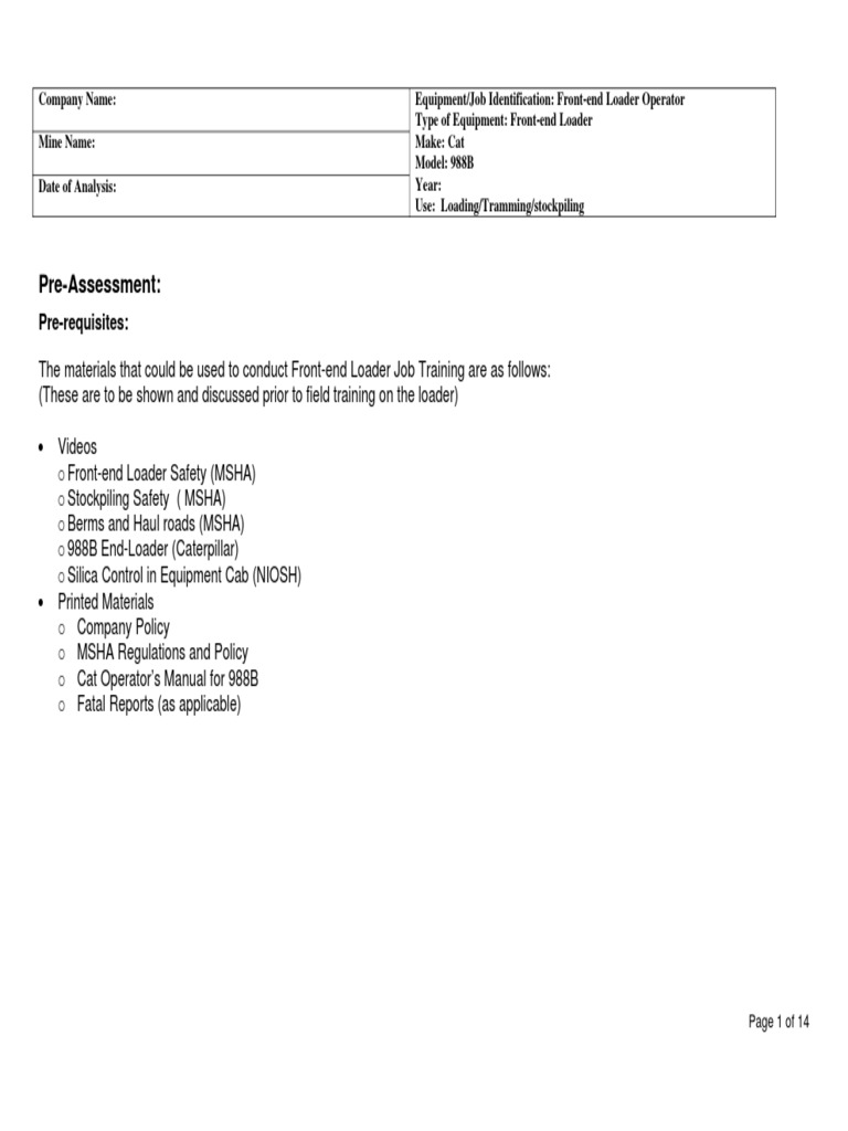 FrontEnd Loader Operator Training Documentation PDF Loader