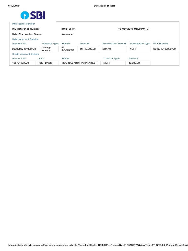 SBI Inter Bank Transfer Details | PDF