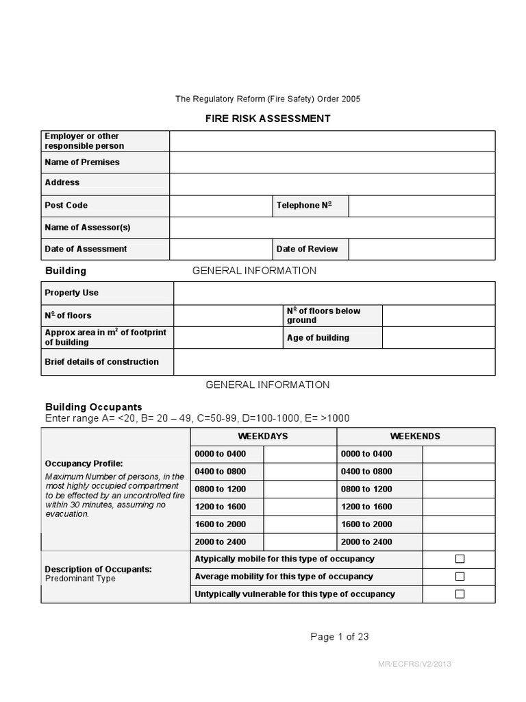 Fire Risk Assessment Template 2023 | PDF | Fire Safety | Combustion