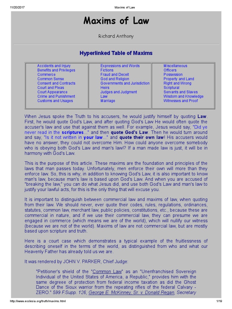 Maxims of Law PDF Wife Crime & Violence