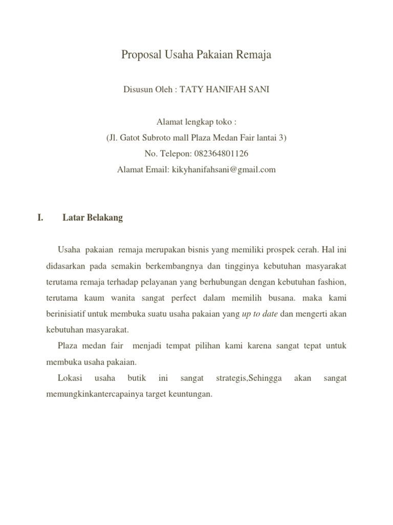 Proposal Usaha Pakaian Remaja