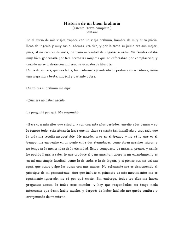 Voltaire Historia de Un Buen Brahmín PDF Vishnu Alma