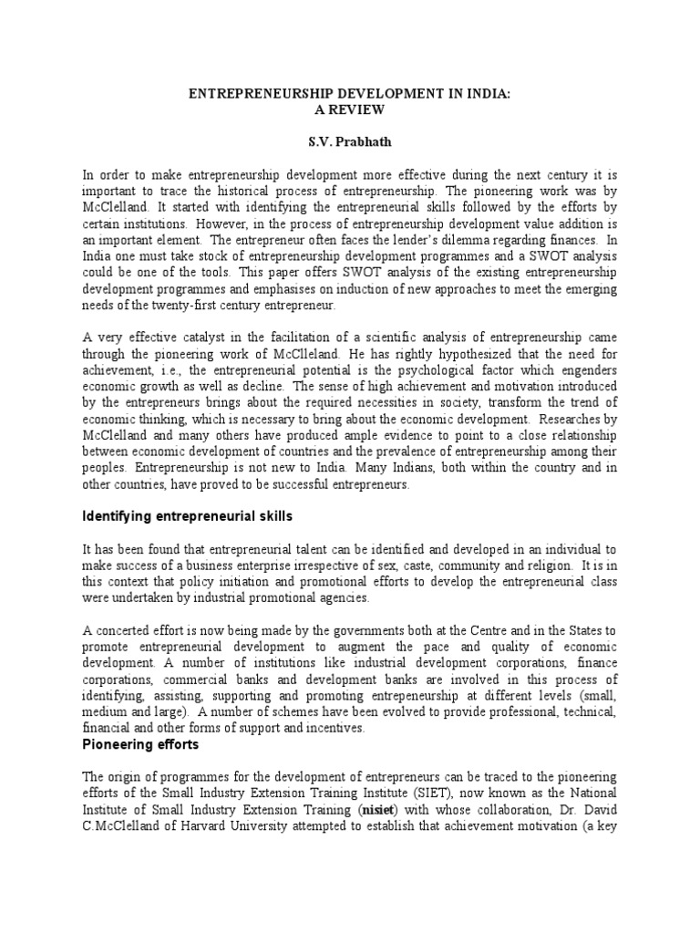 Enhancing Entrepreneurship in India | PDF | Entrepreneurship | Small ...
