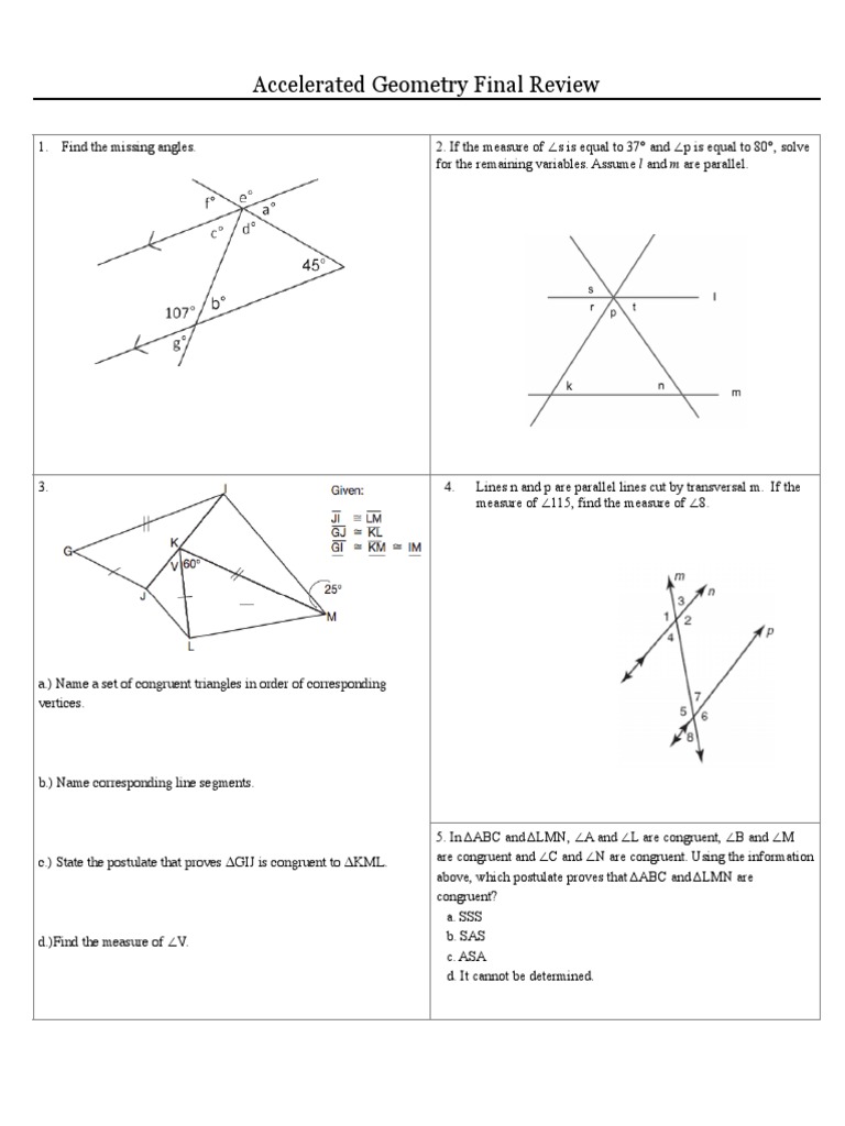 Geometry Final Exam Prep | PDF | Triangle | Area