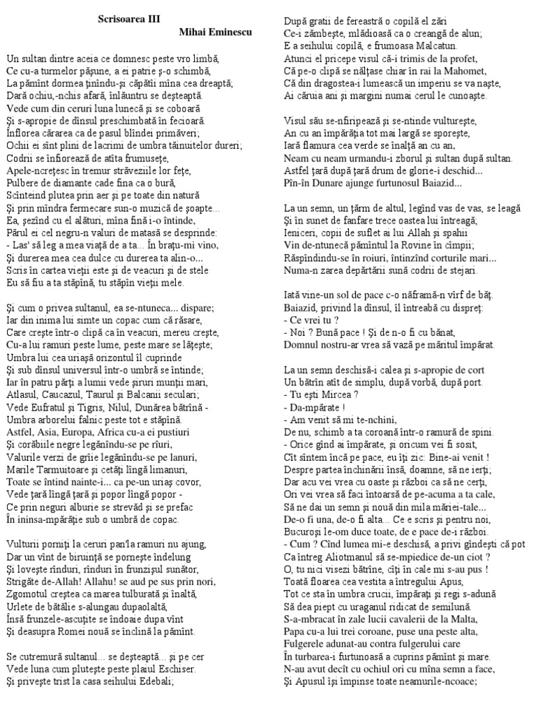 Scrisoarea Iii Mihai Eminescu