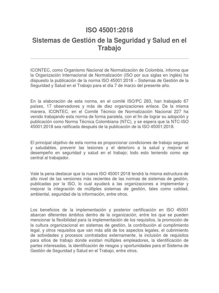 Iso 45001 | PDF | Seguridad y salud ocupacional | Organización ...
