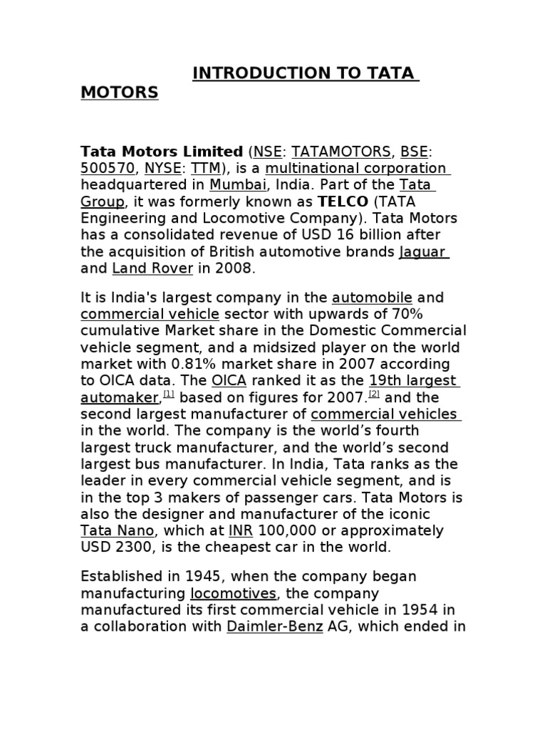 Overview of Tata Motors and Group | PDF | Motor Vehicle | Vehicles