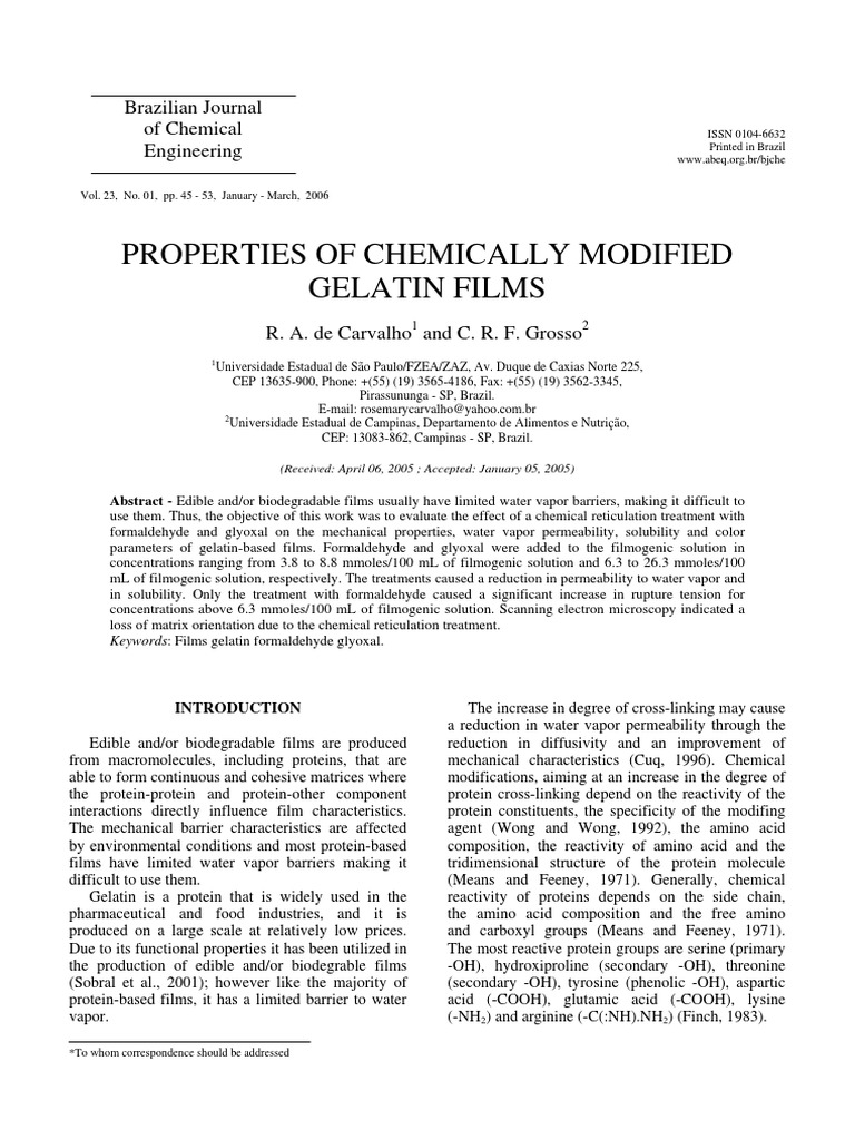 Modified Gelatin Film Properties | PDF | Cross Link | Gelatin