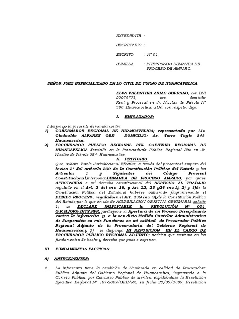 Modelo Demanda de Amparo | PDF | Debido al proceso | Derecho Constitucional