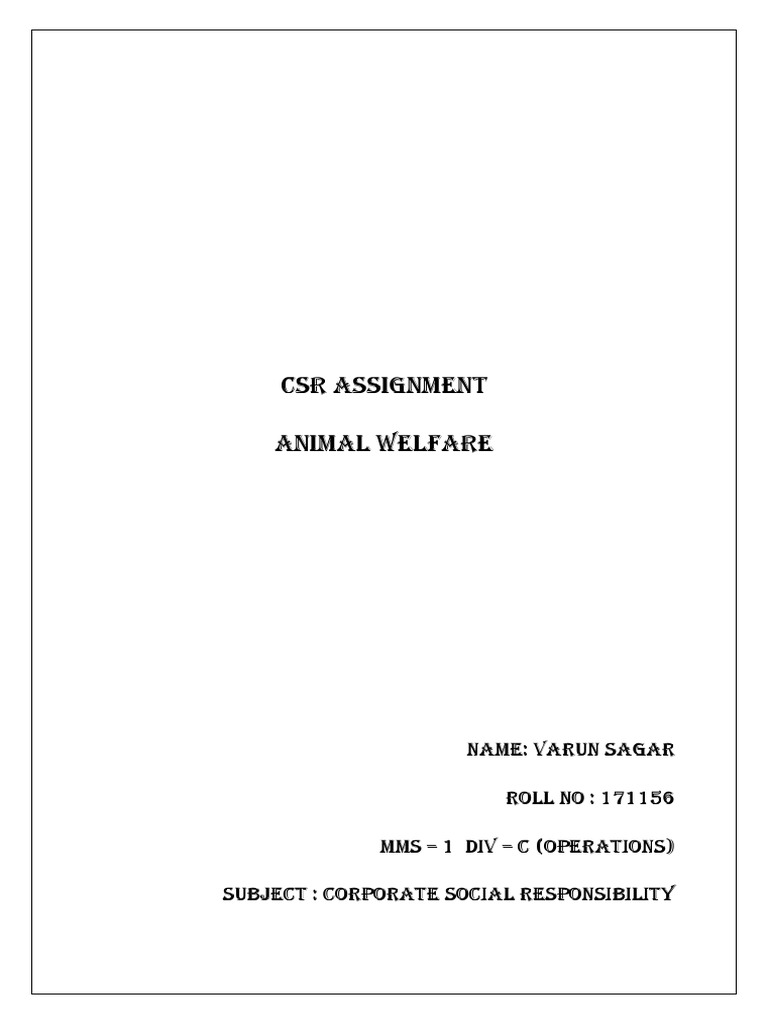 CSR and Animal Welfare Overview | PDF | Animal Welfare | Cruelty To Animals