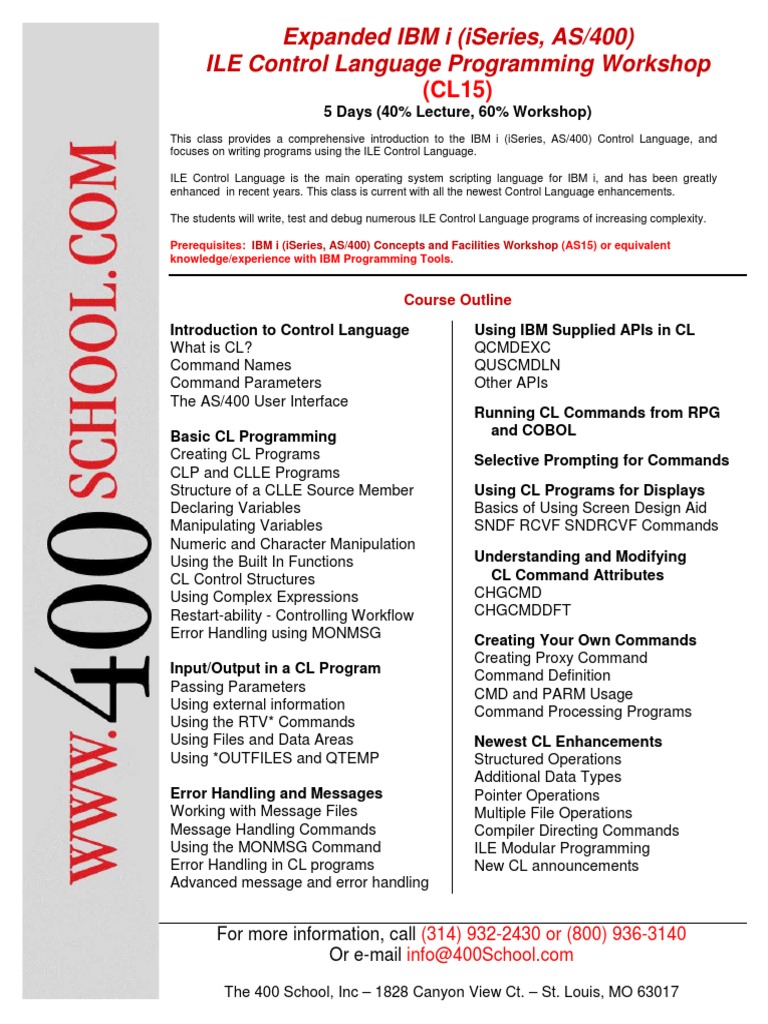 Expanded Ibm I (Iseries, As/400) Ile Control Language Programming ...