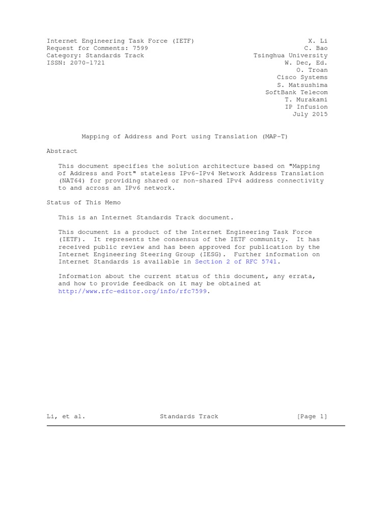 Map RFC | PDF | I Pv6 | Port (Computer Networking)