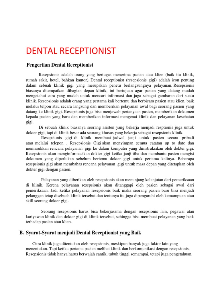 Dental Receptionist | PDF