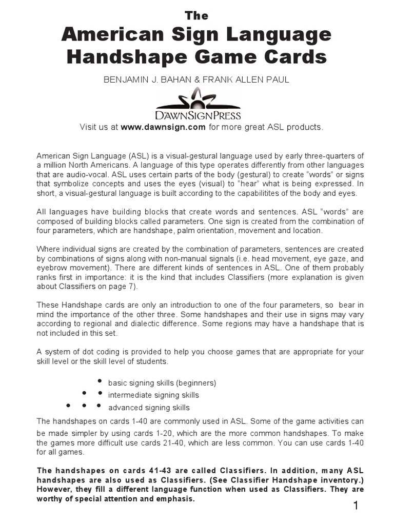 Free Asl Handshape Booklet Pdf American Sign Language Human Communication