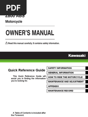 Manual Kawasaki-Z800-Abs-65115 2016 | PDF | Exhaust Gas | Vehicle