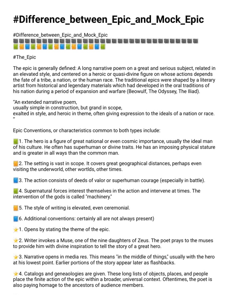 Difference Between Epic and Moc Epic PDF Epic Poetry Oral Tradition