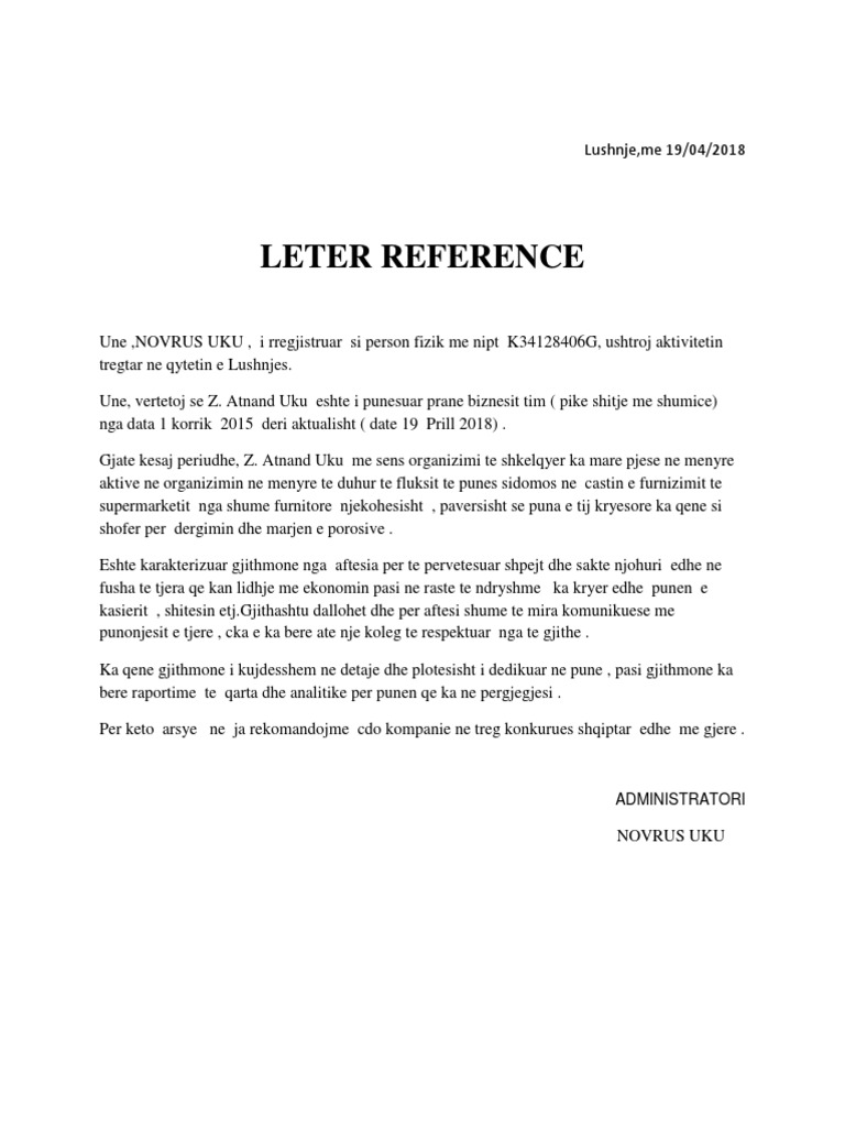 Leter Reference per Z. Atnand Uku | PDF