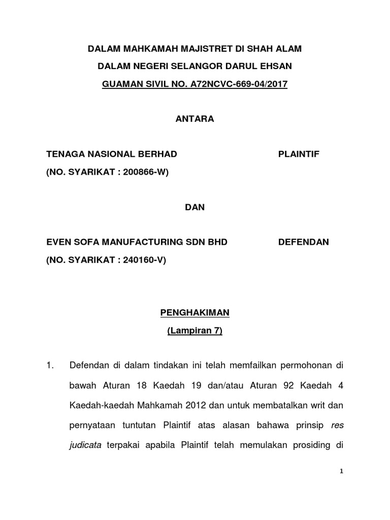 Judgment Tnb V Even Sofa Res Judicata Lawsuit