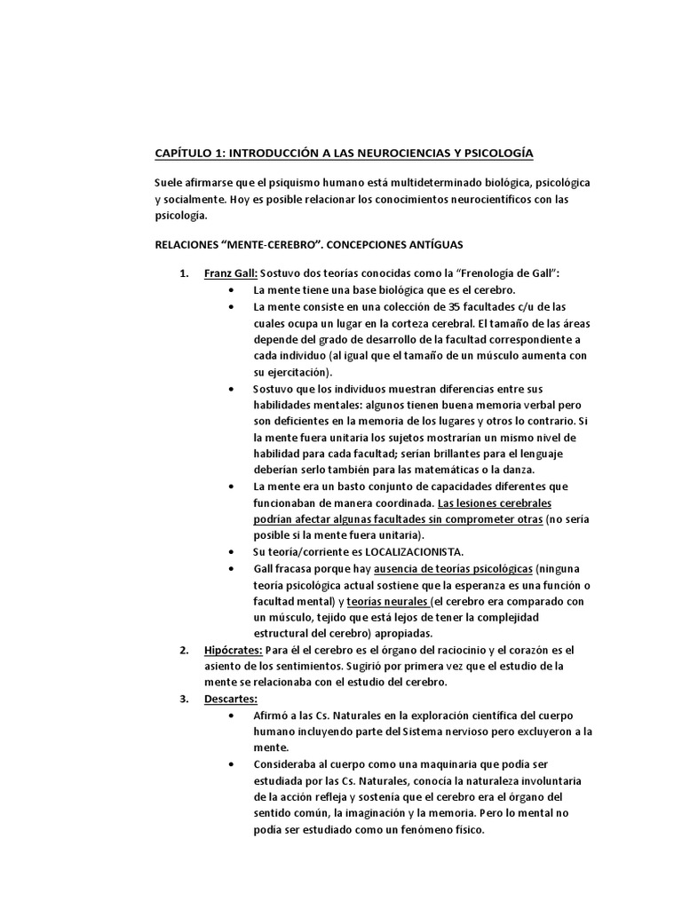 Capítulo 1: Introducción A Las Neurociencias Y Psicología | PDF ...