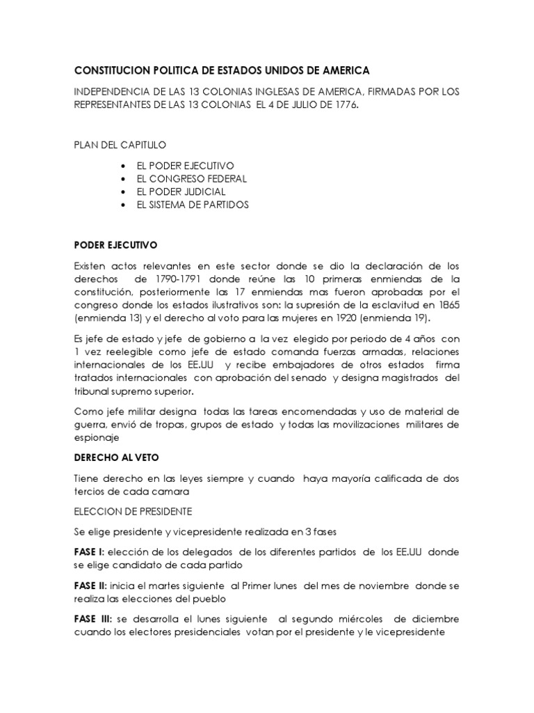 Constitución y Sistema Político de EE.UU. | PDF | Congreso de los ...