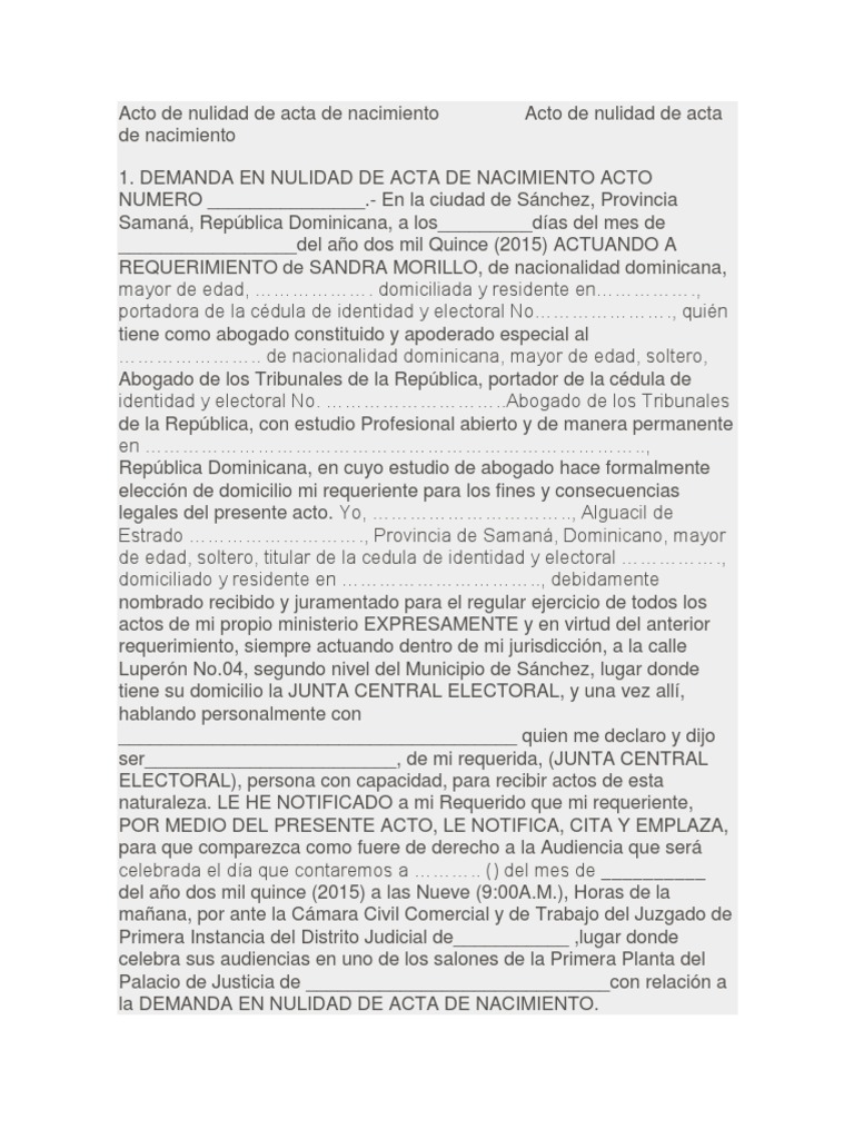 Acto de Nulidad de Acta de Nacimientoacto de Nulidad de Acta de Nacimiento PDF República
