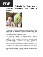 Qué Es Estimulación Temprana o Atención Temprana Para Niños y Bebés