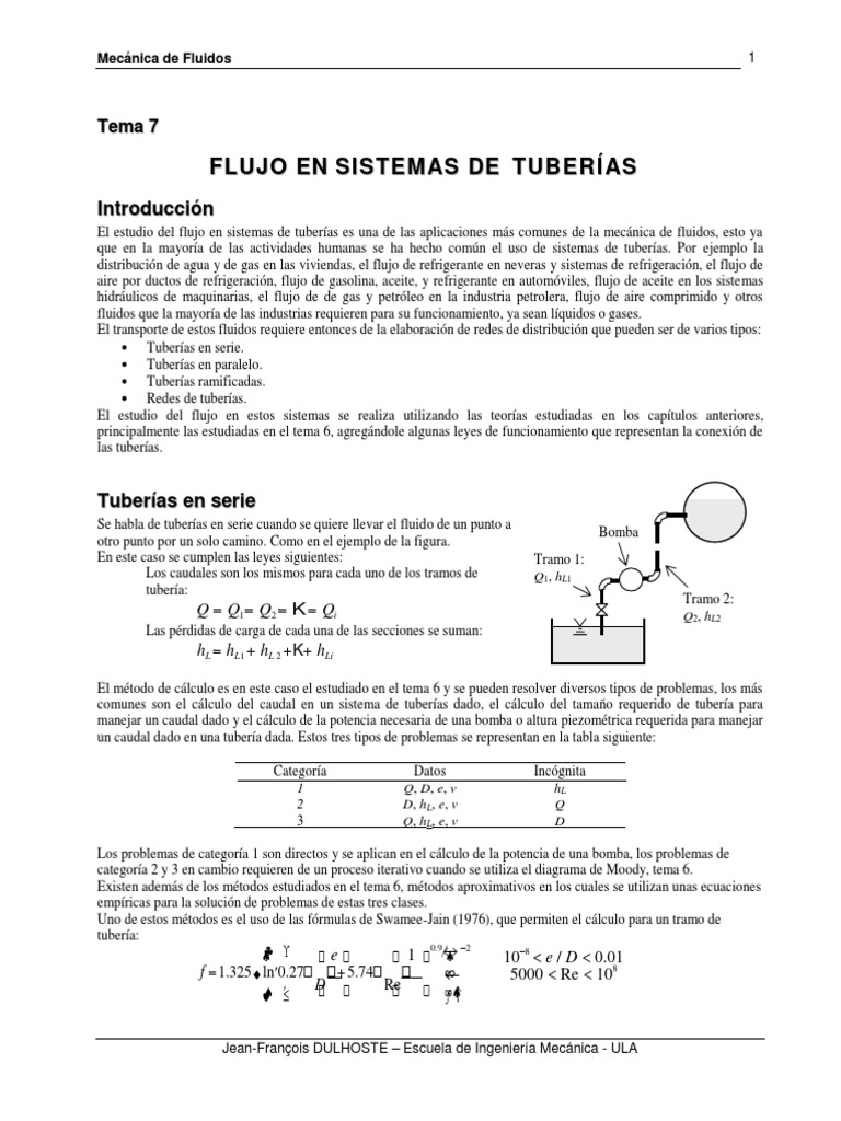 MF7 Flujo en Sistemas de Tuberias | PDF | Ecuaciones | Bomba