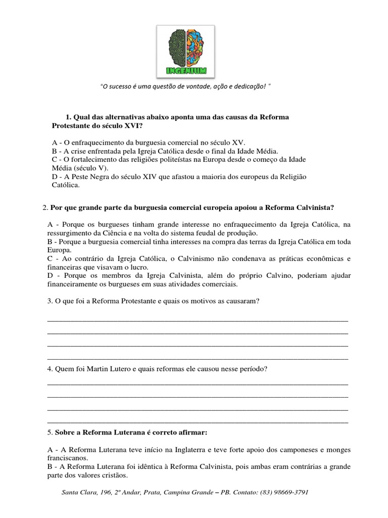 Reforma Protestante Questoes Calvinismo Martinho Lutero