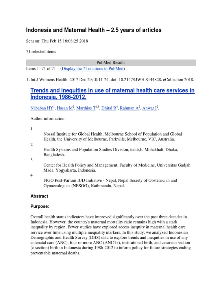 Indonesia Maternal Health Articles - Abstracts - Neonatal | PDF | Body ...