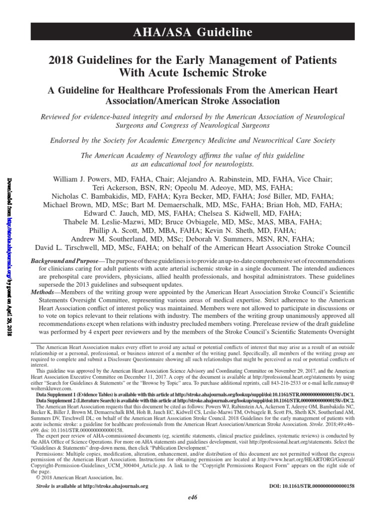 AHA Stroke Guideline 2018 | PDF | Stroke | Emergency Medical Services