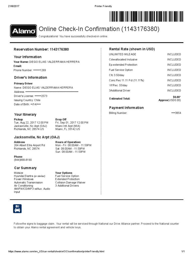 Check in Alamo Rent A Car OAJ PDF Car Rental Automobiles