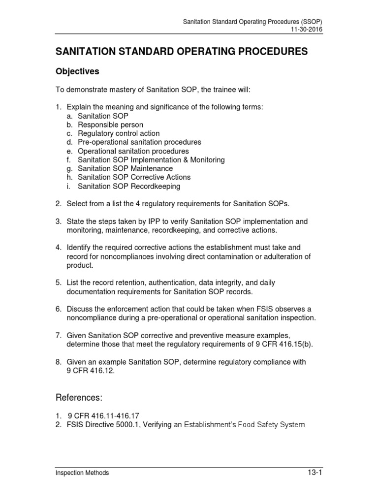 SSOP Sanitation Regulatory Compliance